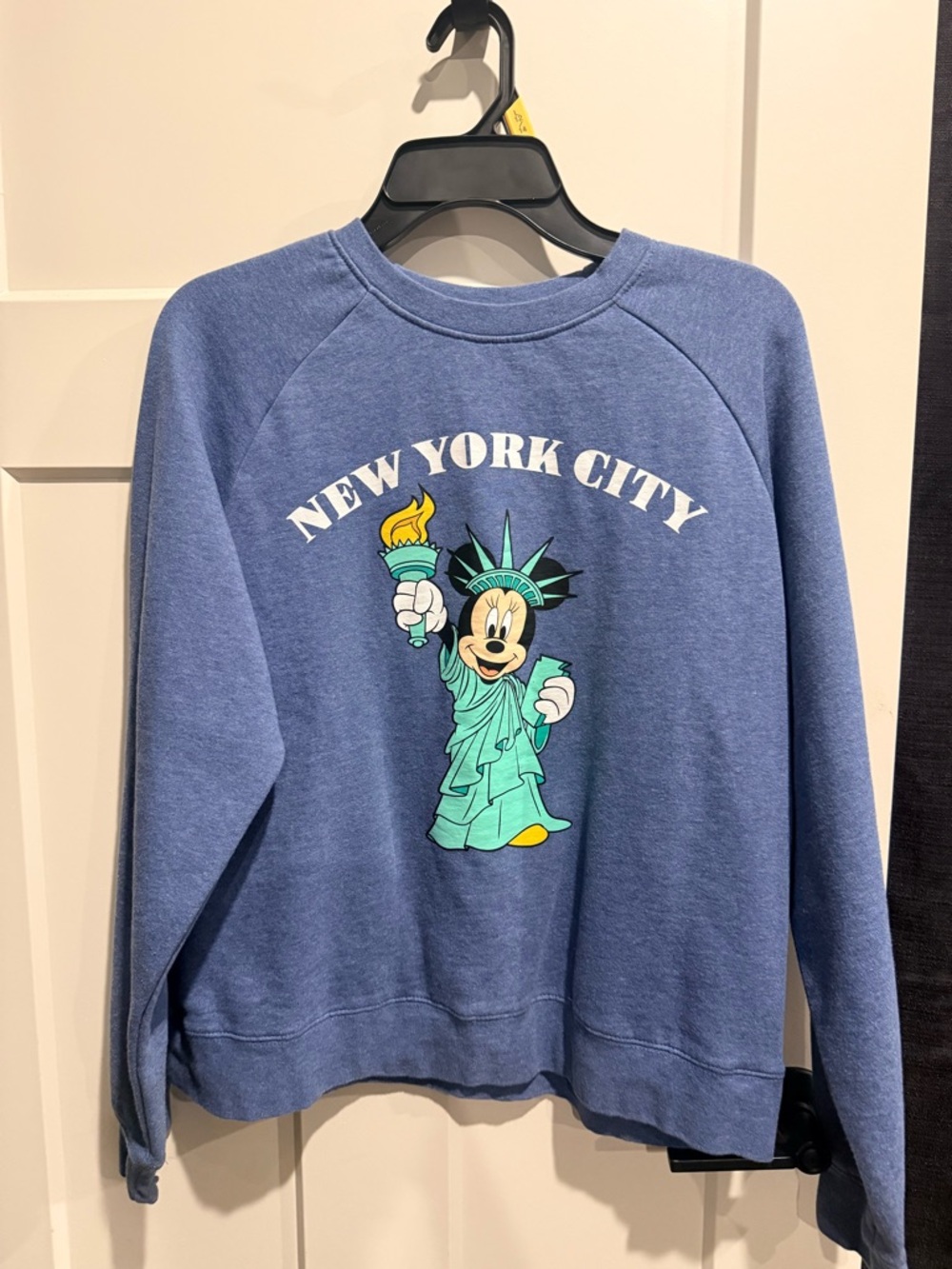 Disney New York City Blue Graphic Sweatshirt with Statue of Liberty Minnie